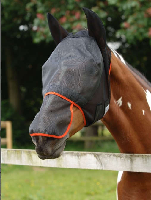 Equilibrium Field Relief Fly Mask Black/Orange with Ears & Nose